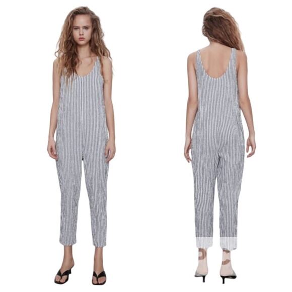 Zara Pants - Zara Striped Textured Jumpsuit Womens Size M